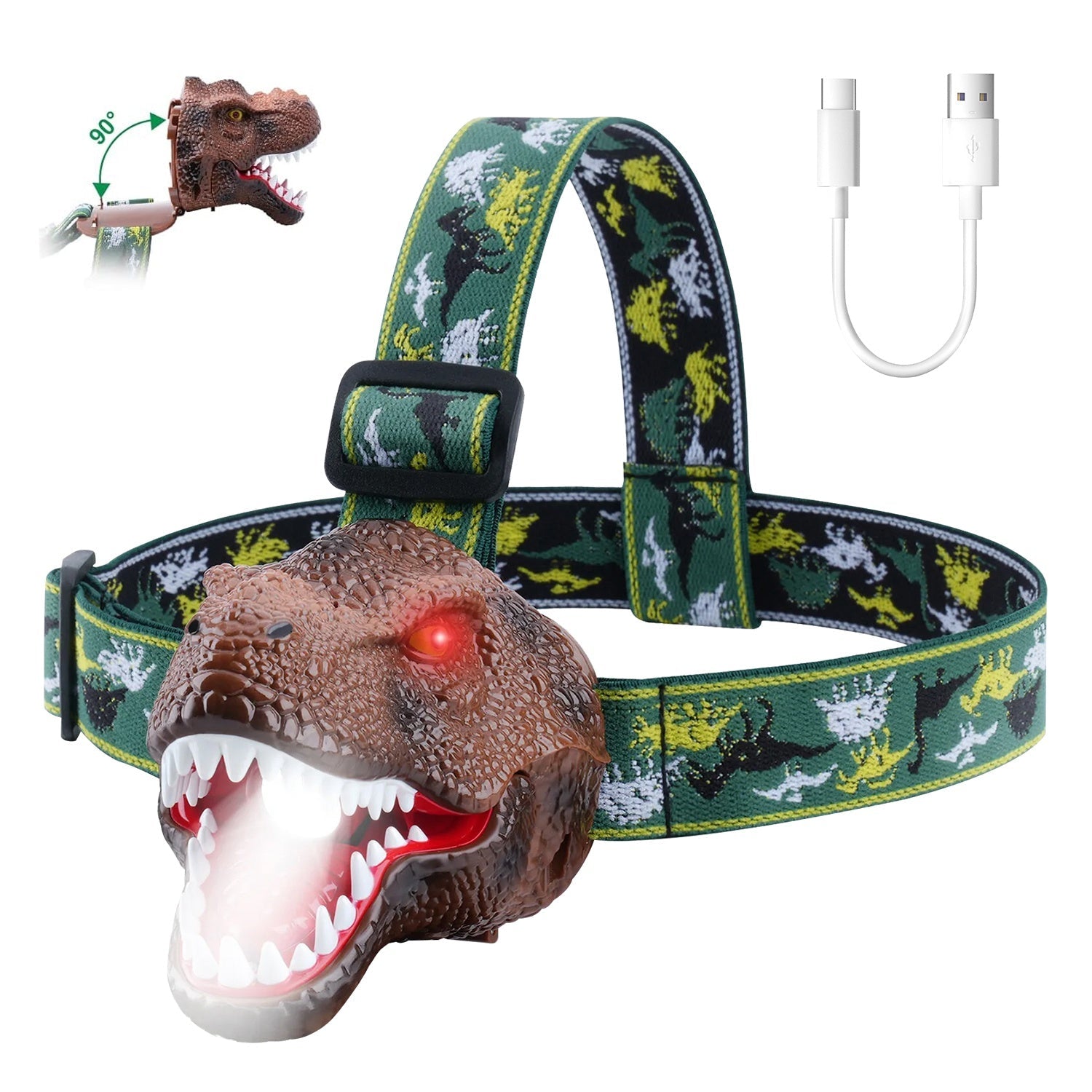 Dinosaur Headlamp Kids Headlight with Realistic Roar Sound Adjustable