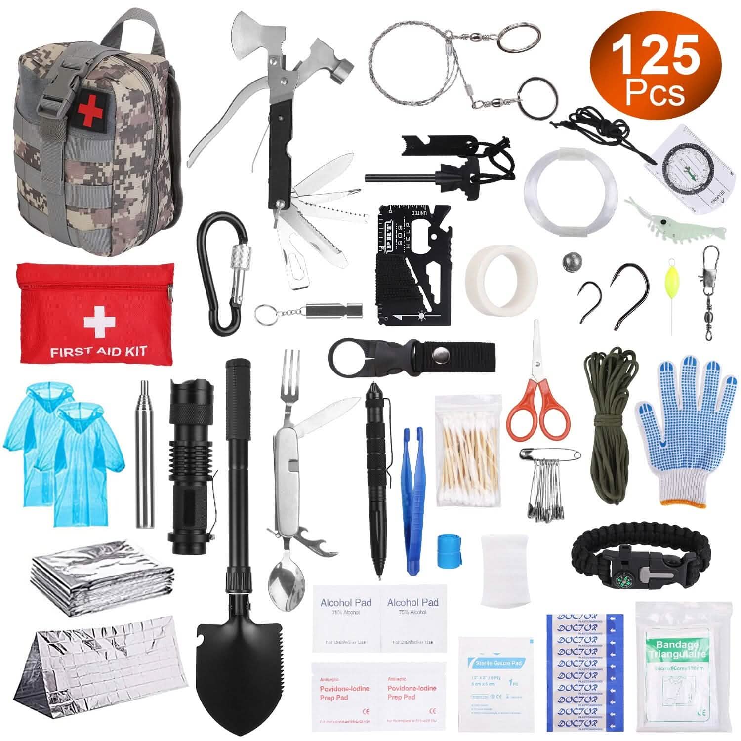 Emergency Survival Gear Tactical for Outdoor Adventure - 125 pieces