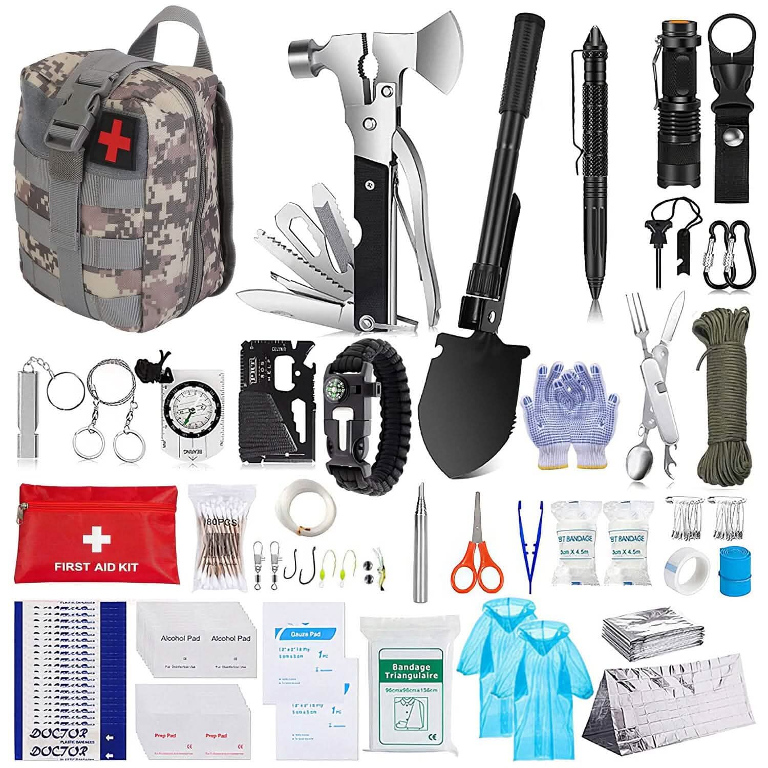 Emergency Survival Gear Tactical for Outdoor Adventure - 125 pieces