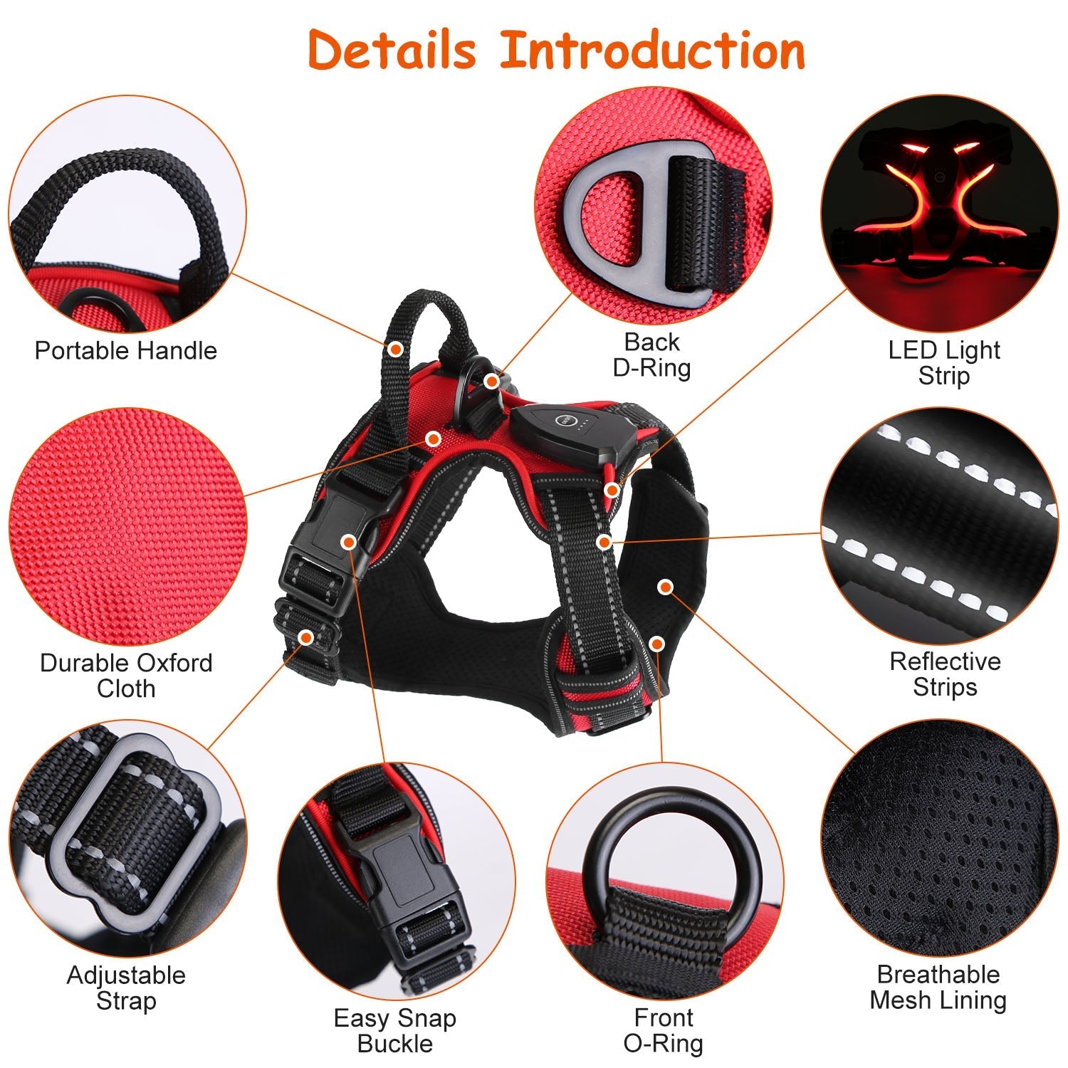 Light Up Dog Harness Rechargeable LED Dog Harness Vest