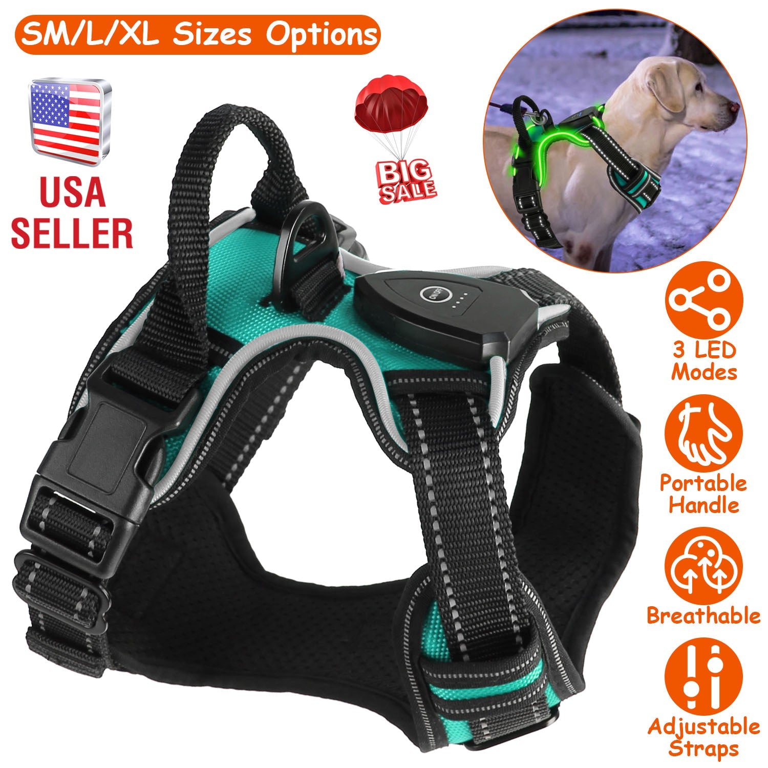 Light Up Dog Harness Rechargeable LED Dog Harness Vest