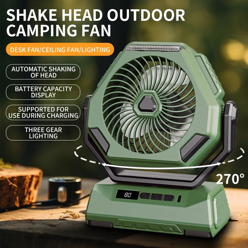 Rechargeable Outdoor Oscillating Fan Portable with 3 Gears and Flashlight