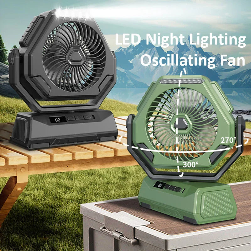 Rechargeable Outdoor Oscillating Fan Portable with 3 Gears and Flashlight