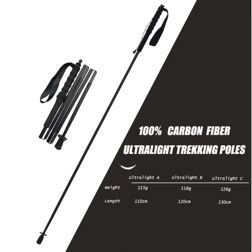 Ultra-Light Carbon Fiber Folding Trekking Pole Collapsible Hiking and Walking Stick