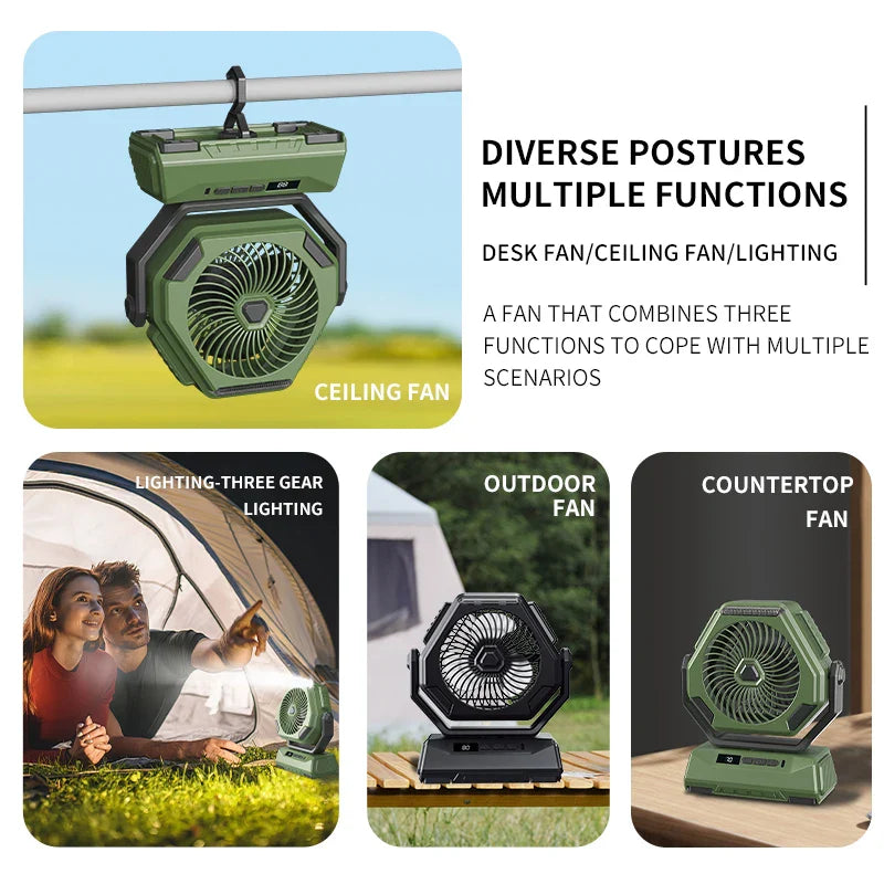 Rechargeable Outdoor Oscillating Fan Portable with 3 Gears and Flashlight