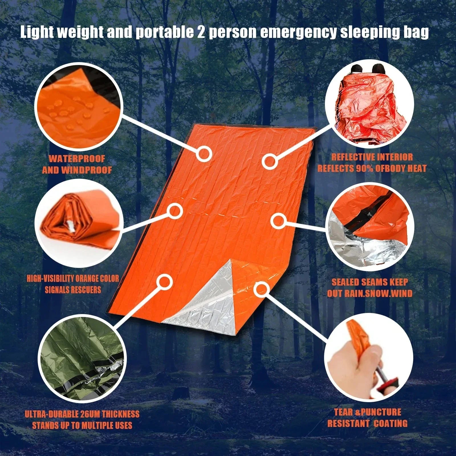 Emergency Survival Sleeping Bag – Portable Waterproof Mylar Thermal Bivy Sack