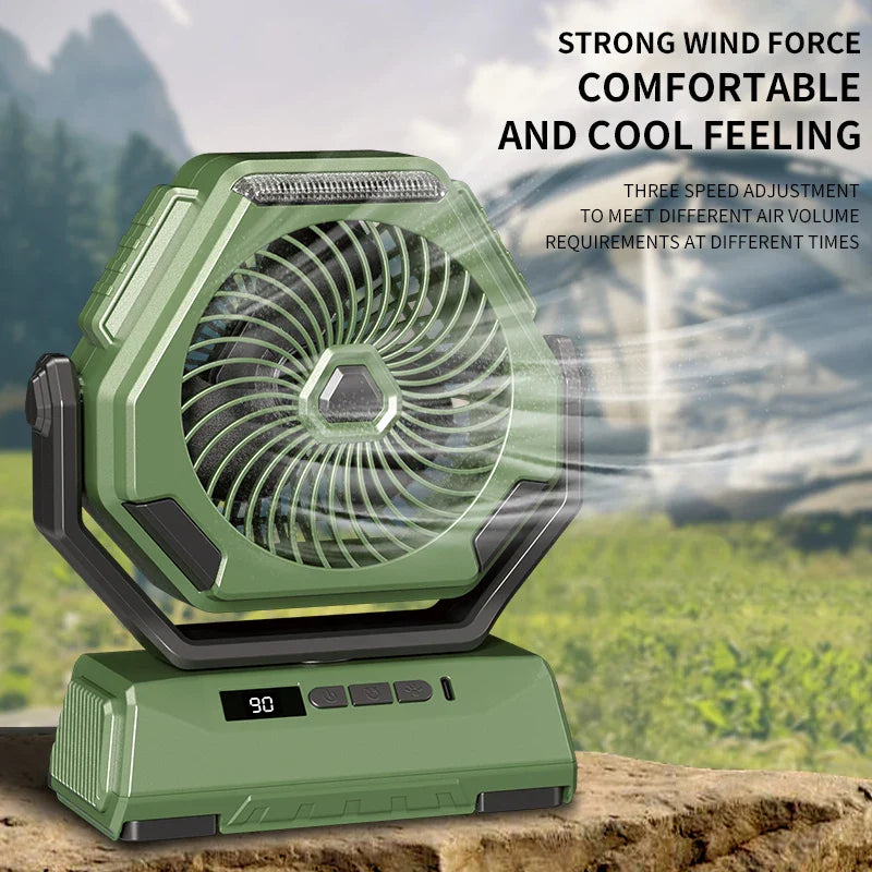 Rechargeable Outdoor Oscillating Fan Portable with 3 Gears and Flashlight