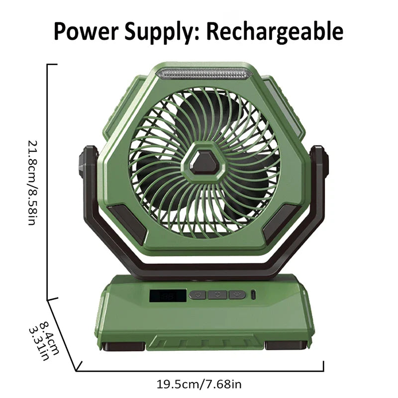 Rechargeable Outdoor Oscillating Fan Portable with 3 Gears and Flashlight