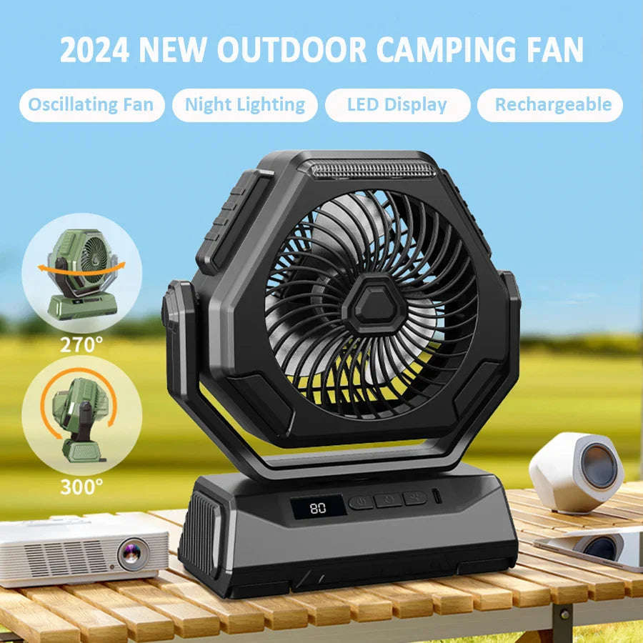 Rechargeable Outdoor Oscillating Fan Portable with 3 Gears and Flashlight