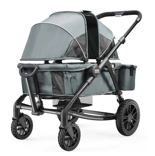 All-Terrain Stroller Wagon, 2 Seats Foldable | Collapsible Wagon Stroller with Canopy, Parent Organizer, Snack Tray Cup Holders