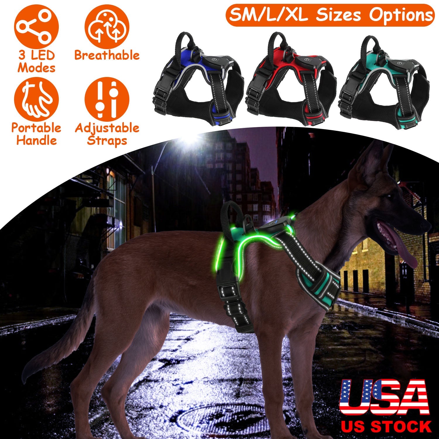 Light Up Dog Harness Rechargeable LED Dog Harness Vest