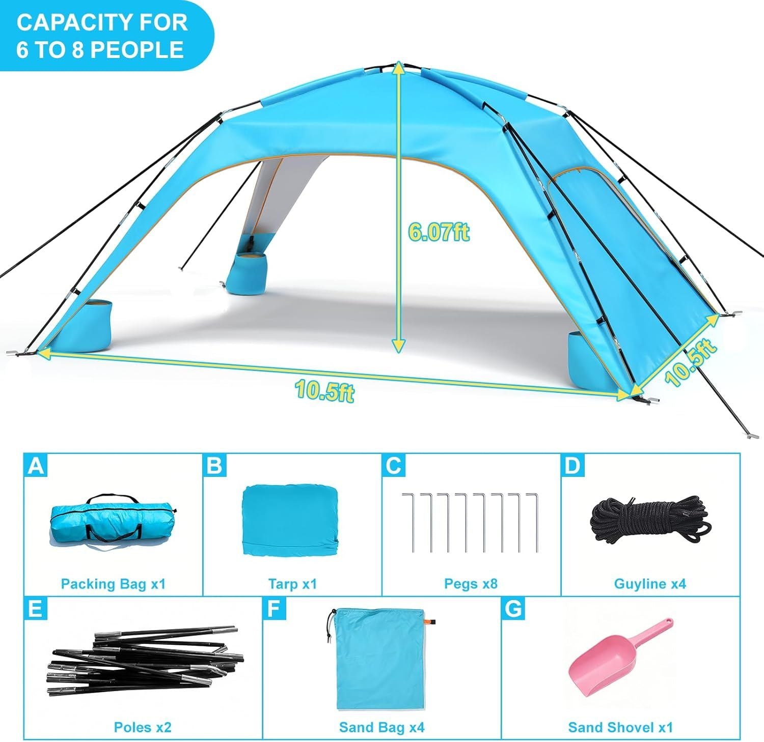 Portable Beach Tent Sun Shelter UPF 50+, 10x10 FT Pop-Up Canopy