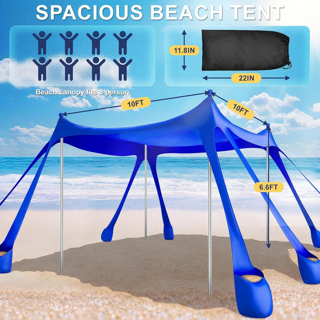 Portable Beach Tent Sun Shelter UPF 50+, 10x10 FT Pop-Up Canopy