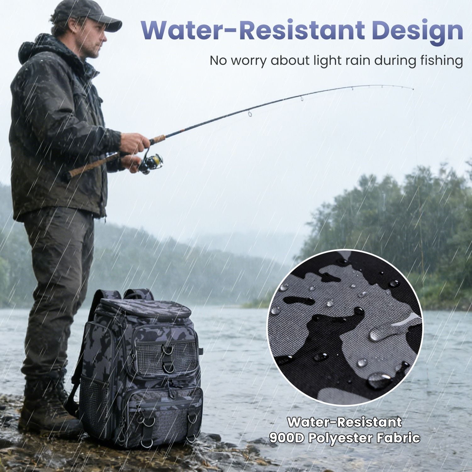 42L/11Gal Fishing Backpack Large Capacity Fishing Tackle Storage Bag with Rod Holders 16-Pocket Water-Resistant with Adjustable Padded Straps