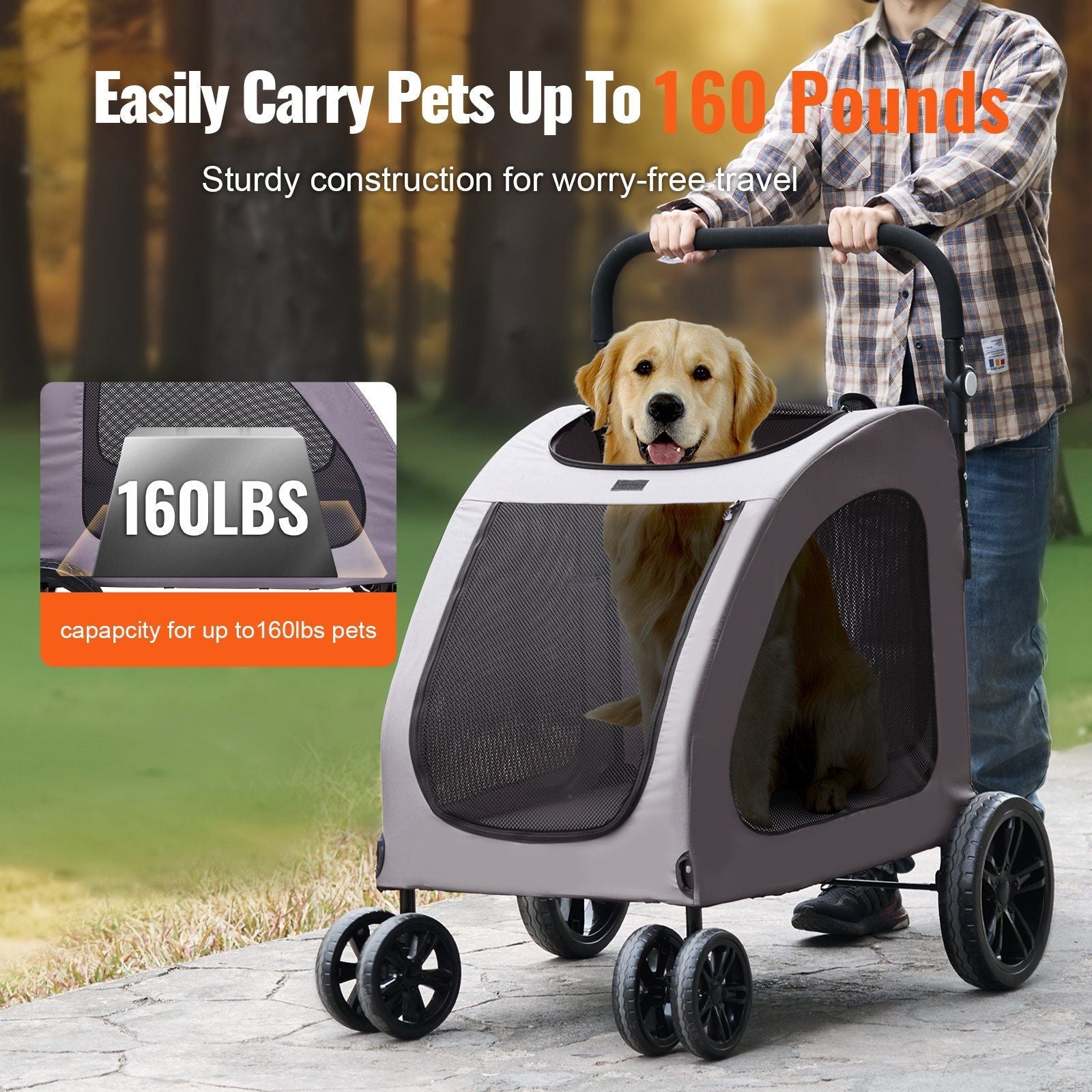 Pet Stroller 4-Wheel Dog Carrier 160lbs