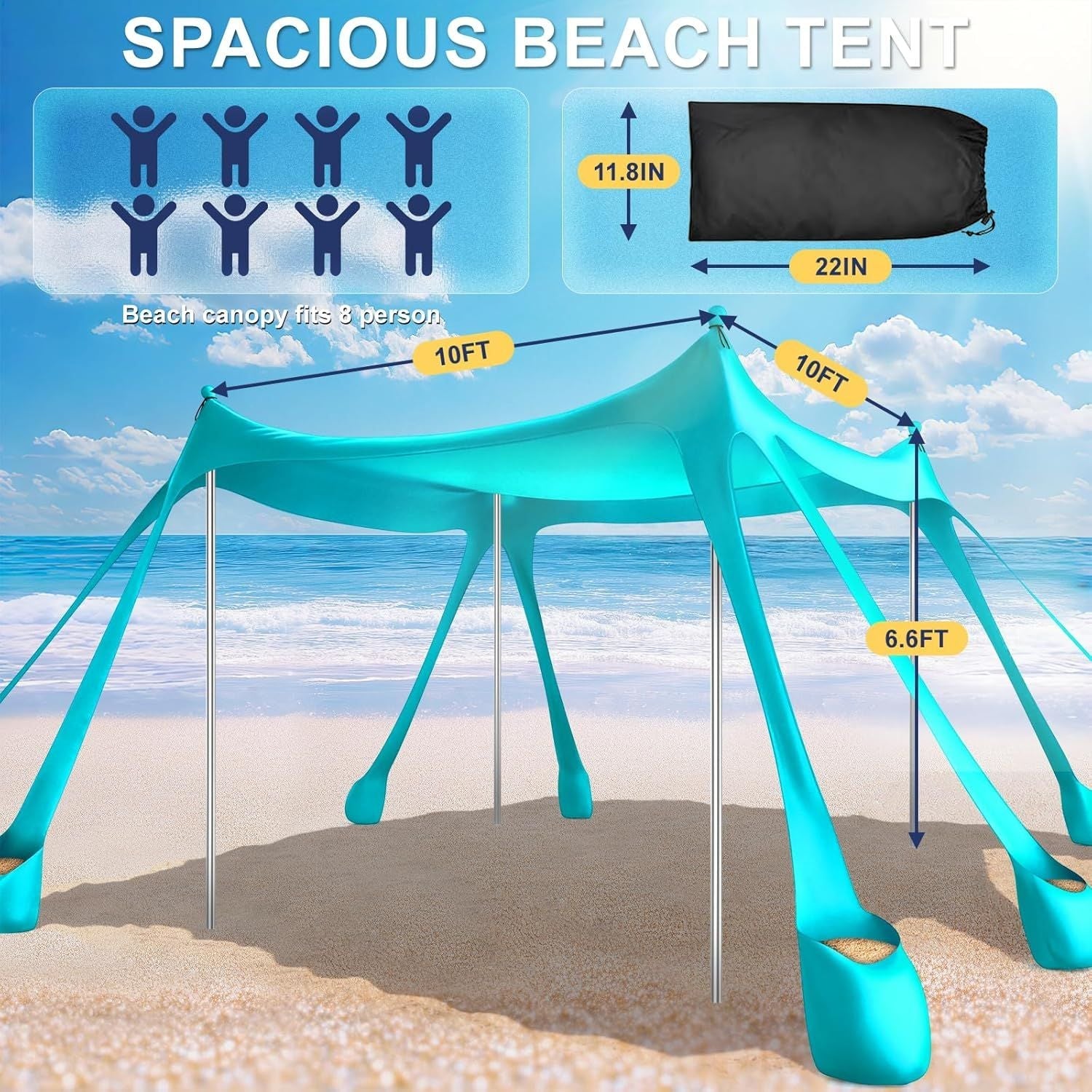Portable Beach Tent Sun Shelter UPF 50+, 10x10 FT Pop-Up Canopy