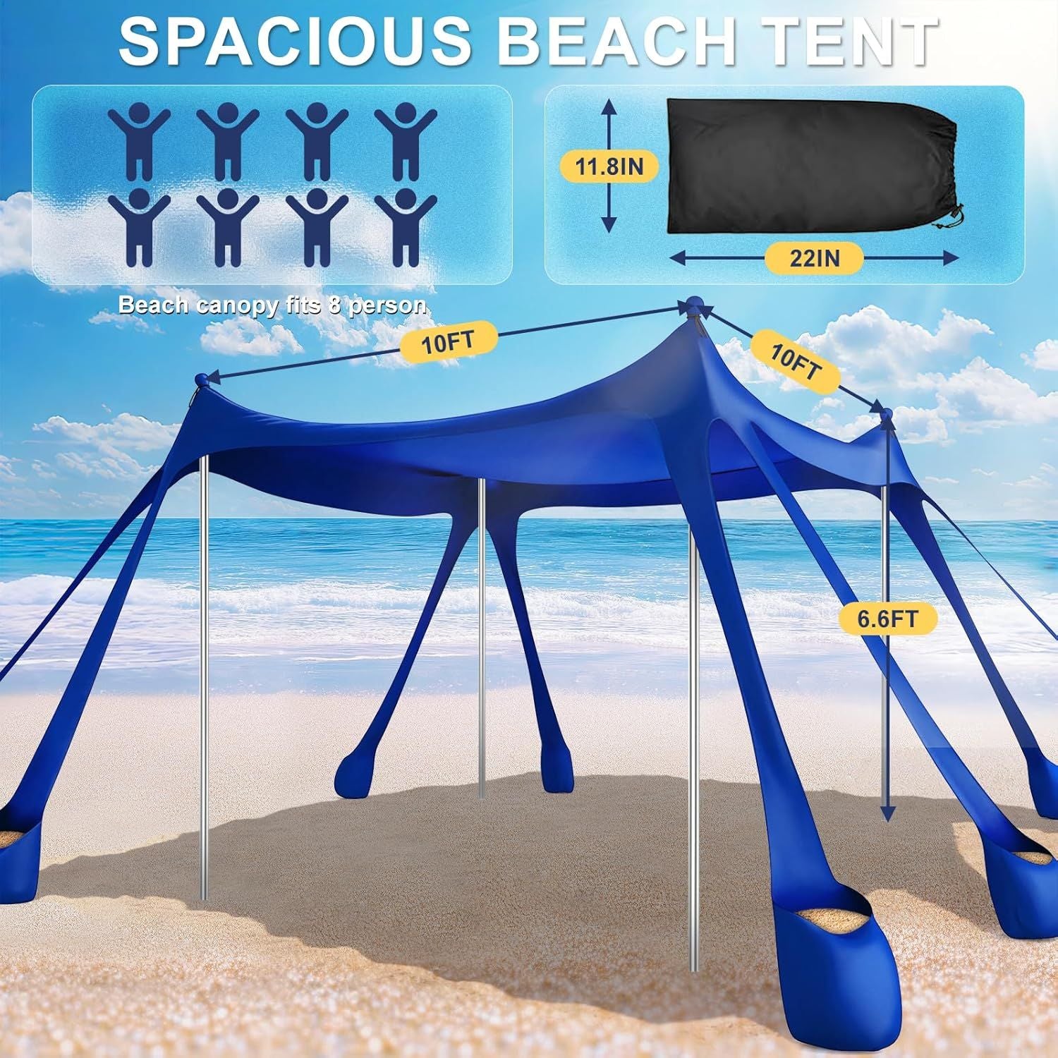 Portable Beach Tent Sun Shelter UPF 50+, 10x10 FT Pop-Up Canopy