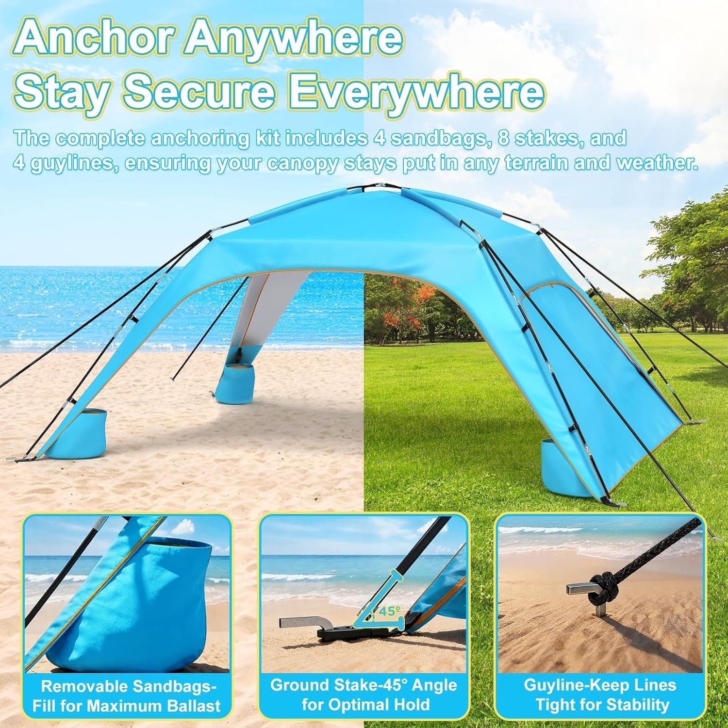 Portable Beach Tent Sun Shelter UPF 50+, 10x10 FT Pop-Up Canopy