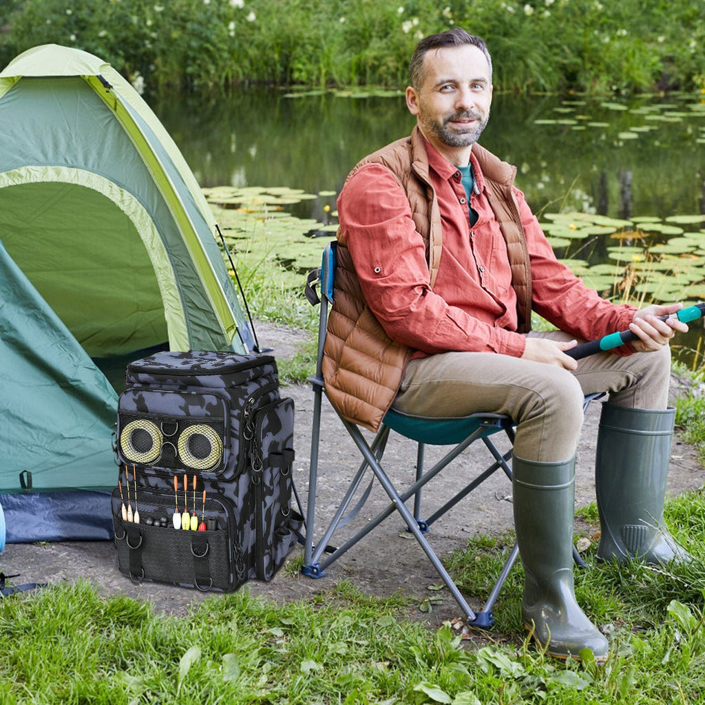 42L/11Gal Fishing Backpack Large Capacity Fishing Tackle Storage Bag with Rod Holders 16-Pocket Water-Resistant with Adjustable Padded Straps
