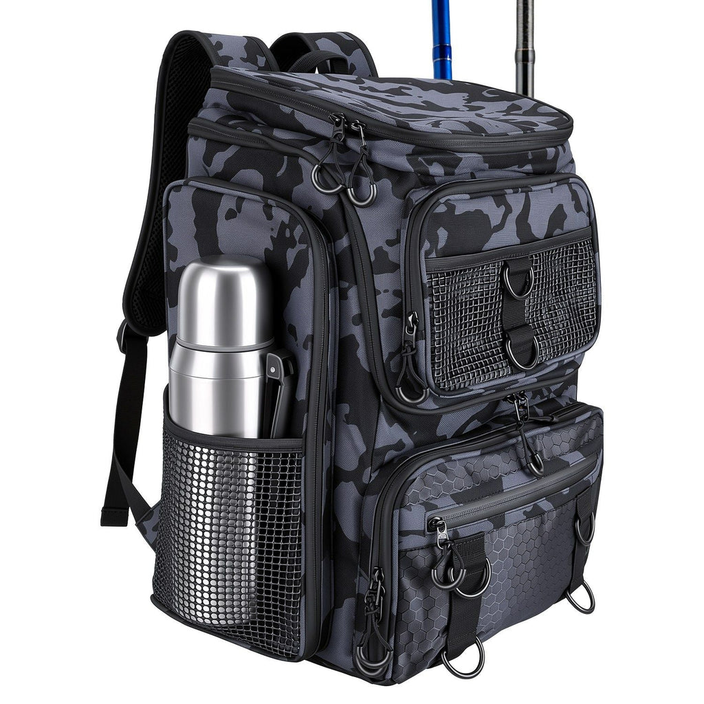 42L/11Gal Fishing Backpack Large Capacity Fishing Tackle Storage Bag with Rod Holders 16-Pocket Water-Resistant with Adjustable Padded Straps