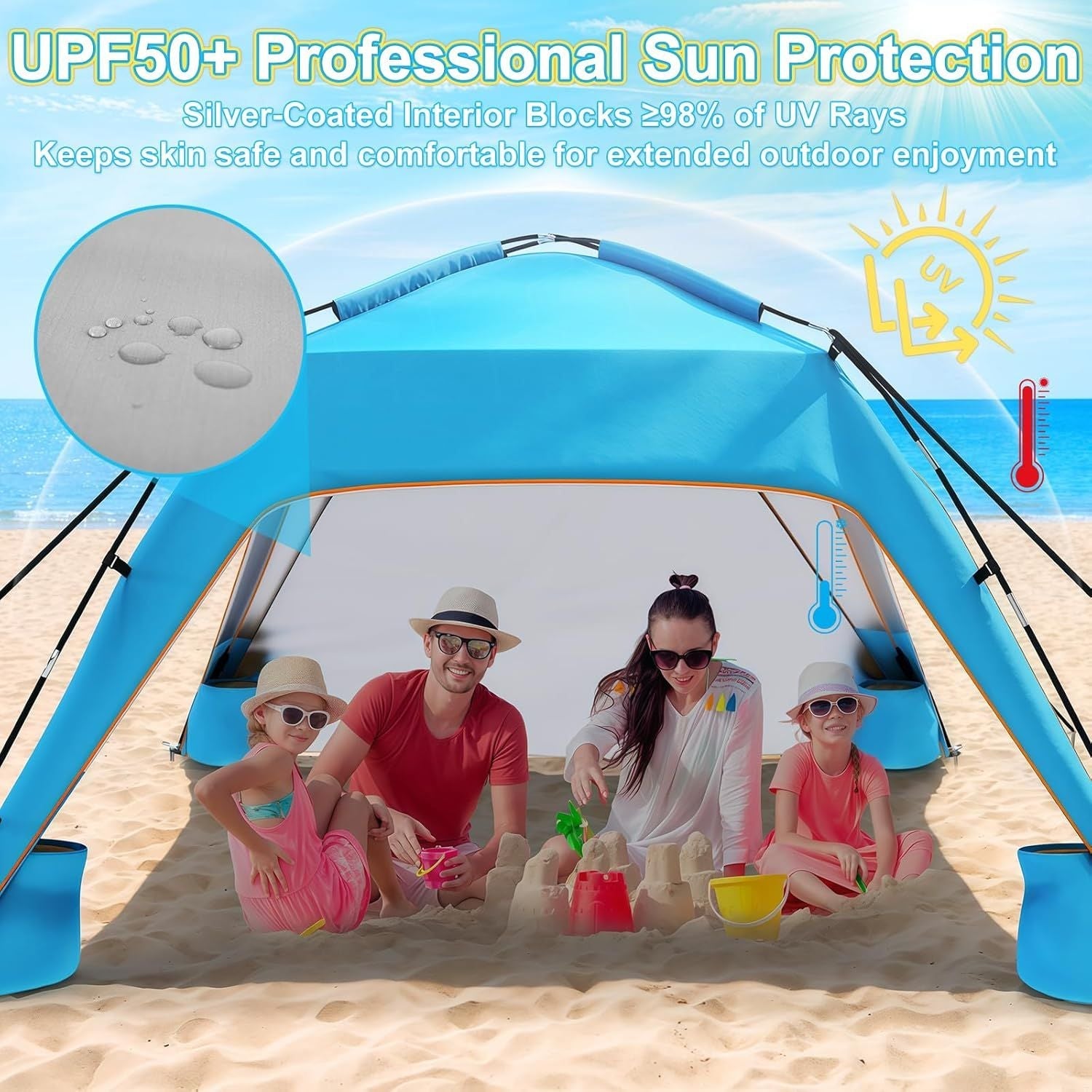 Portable Beach Tent Sun Shelter UPF 50+, 10x10 FT Pop-Up Canopy