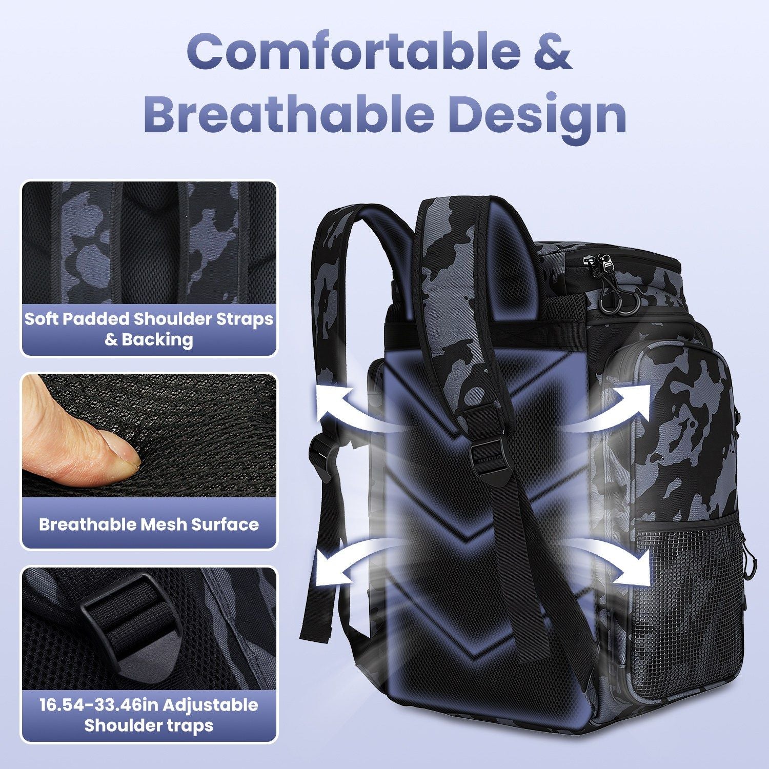 42L/11Gal Fishing Backpack Large Capacity Fishing Tackle Storage Bag with Rod Holders 16-Pocket Water-Resistant with Adjustable Padded Straps