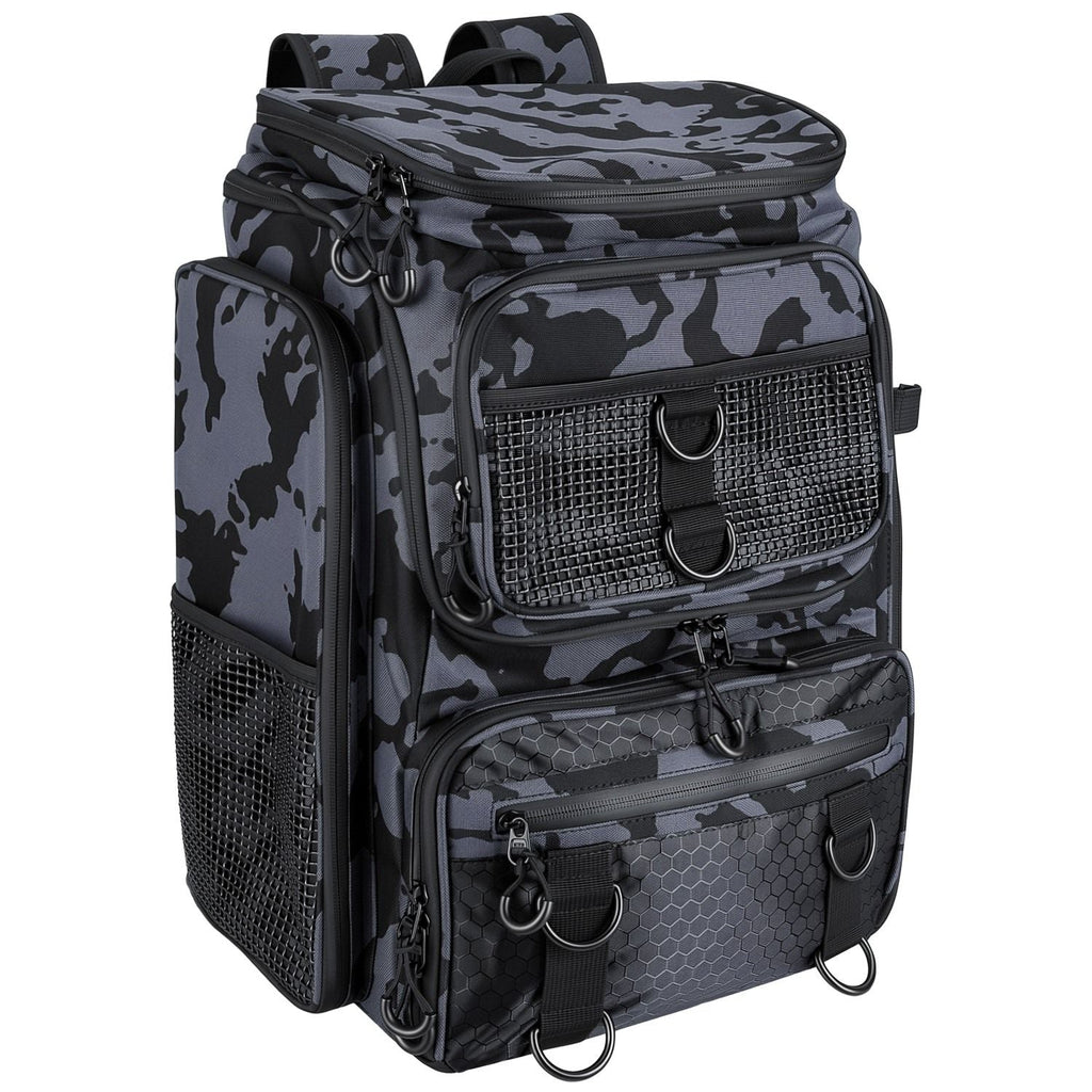 42L/11Gal Fishing Backpack Large Capacity Fishing Tackle Storage Bag with Rod Holders 16-Pocket Water-Resistant with Adjustable Padded Straps