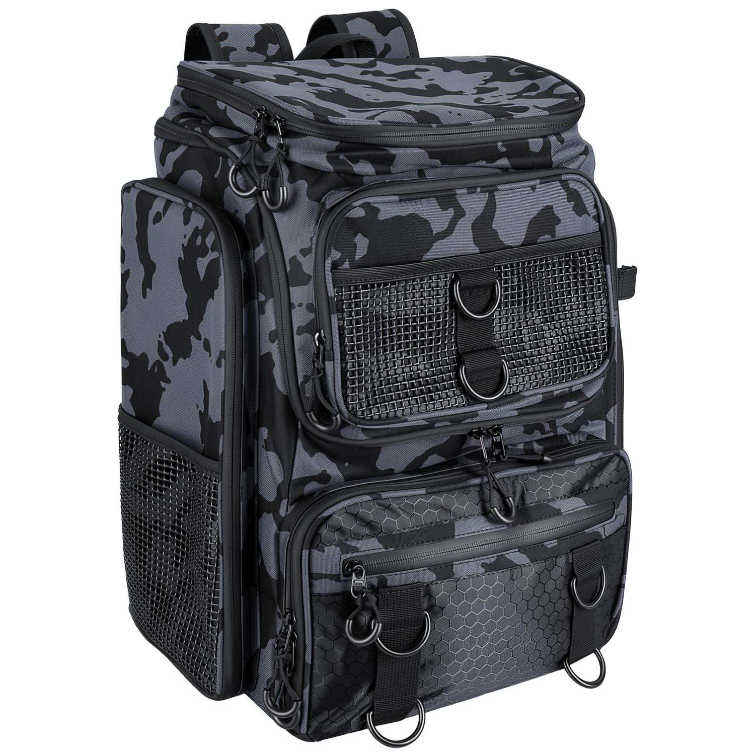 42L/11Gal Fishing Backpack Large Capacity Fishing Tackle Storage Bag with Rod Holders 16-Pocket Water-Resistant with Adjustable Padded Straps