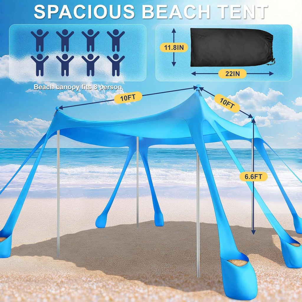 Portable Beach Tent Sun Shelter UPF 50+, 10x10 FT Pop-Up Canopy
