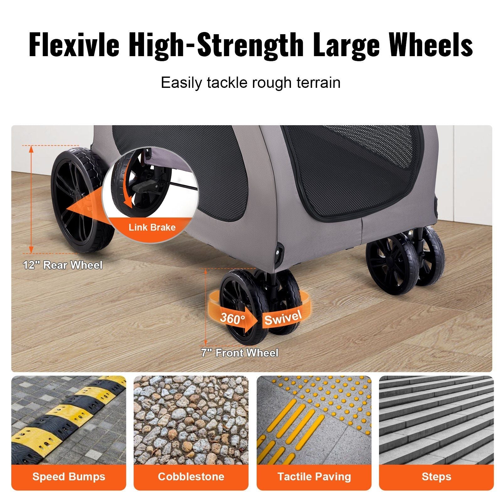 Pet Stroller 4-Wheel Dog Carrier 160lbs
