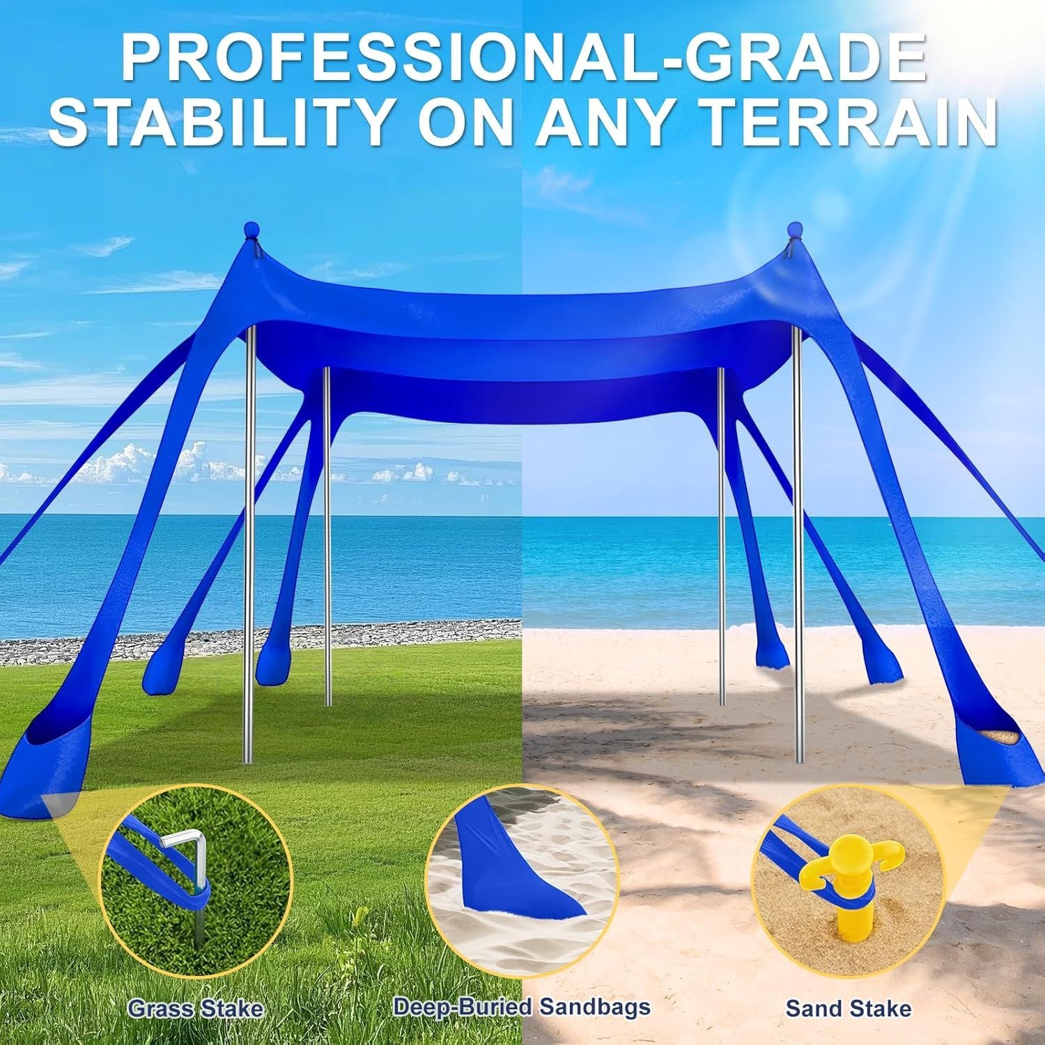Portable Beach Tent Sun Shelter UPF 50+, 10x10 FT Pop-Up Canopy