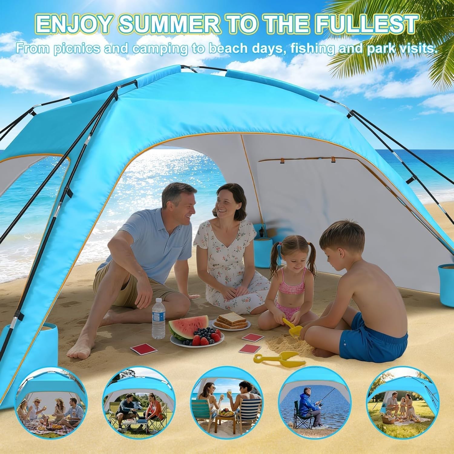 Portable Beach Tent Sun Shelter UPF 50+, 10x10 FT Pop-Up Canopy
