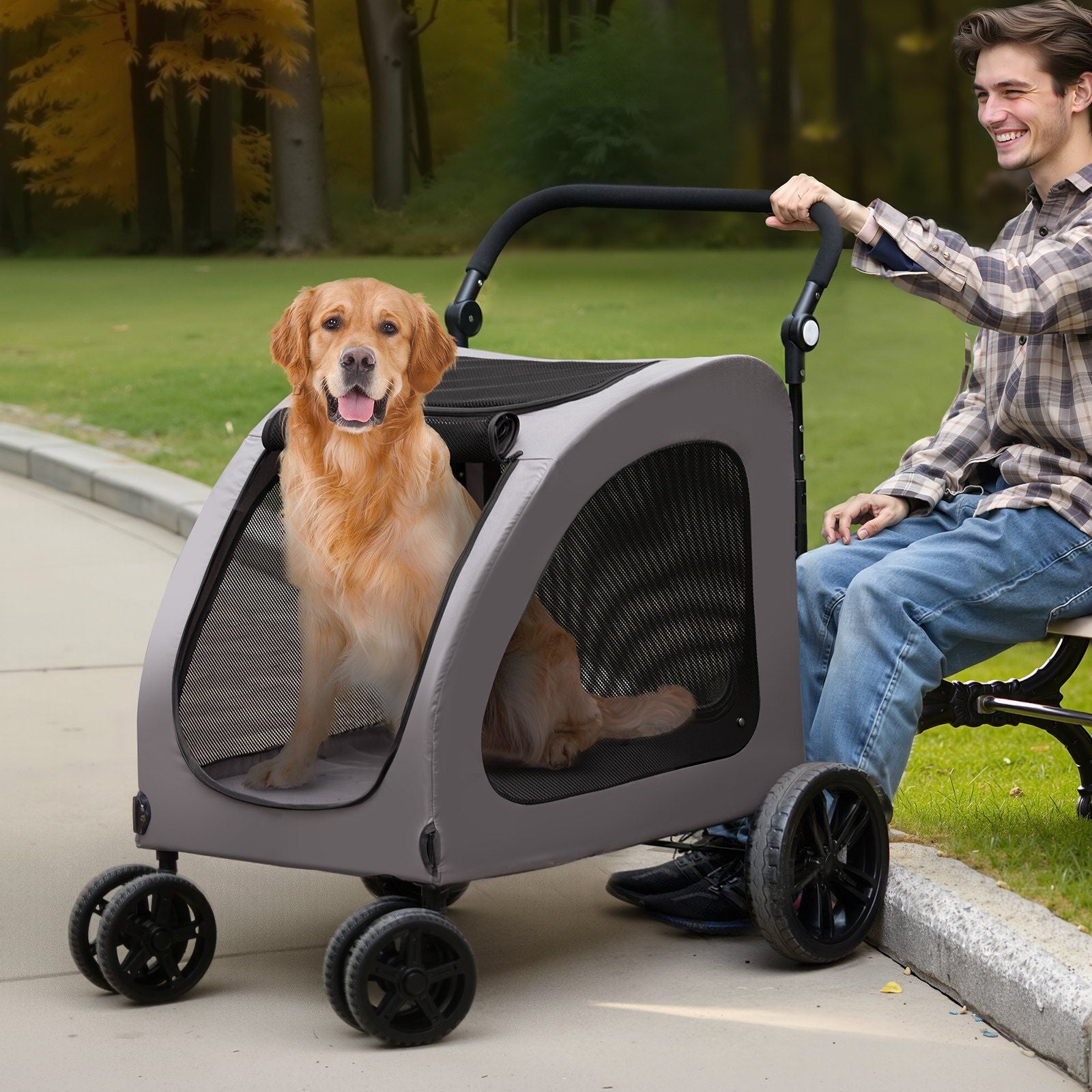 Pet Stroller 4-Wheel Dog Carrier 160lbs