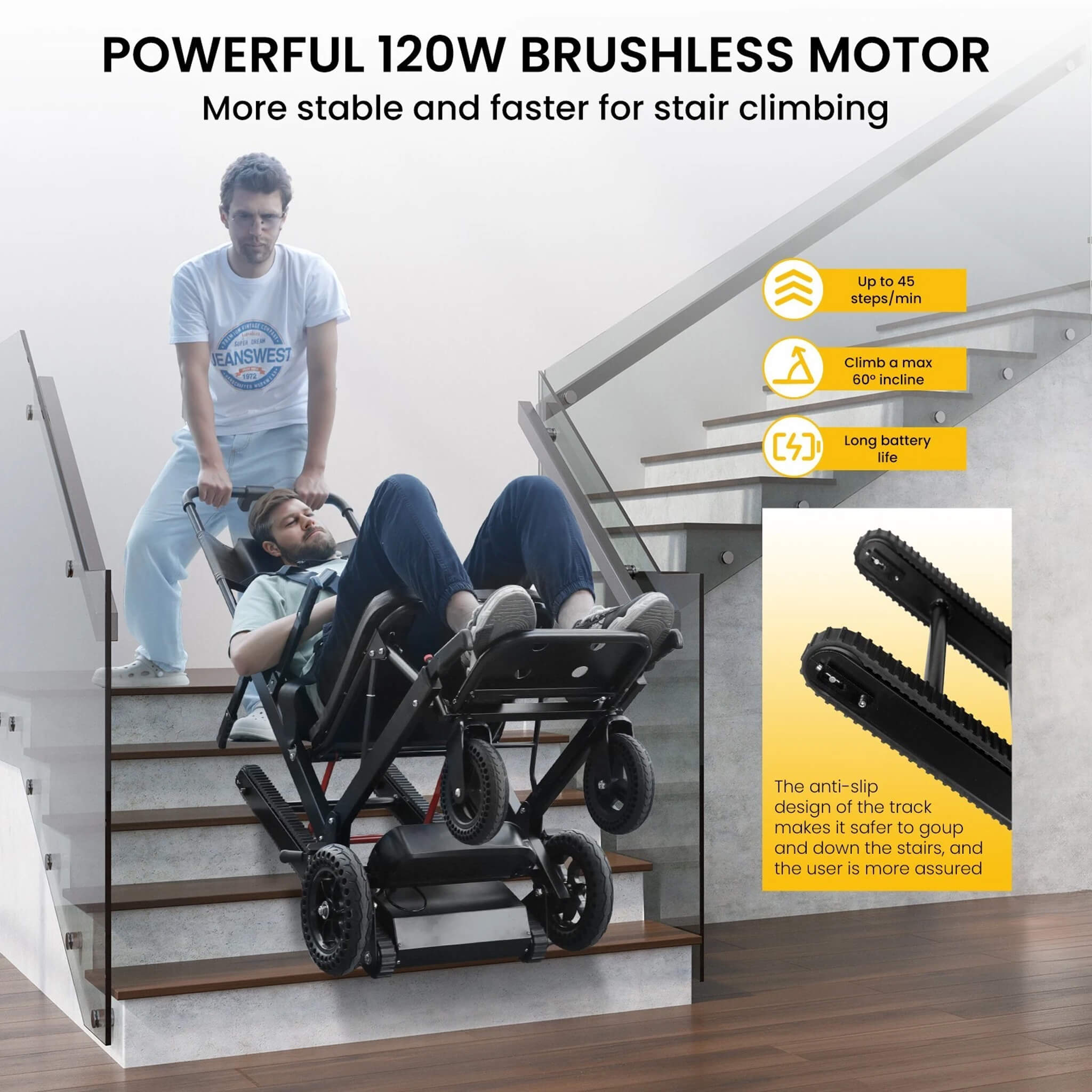 Heavy-Duty Electric Foldable Stair Climbing Wheelchair 450LBS