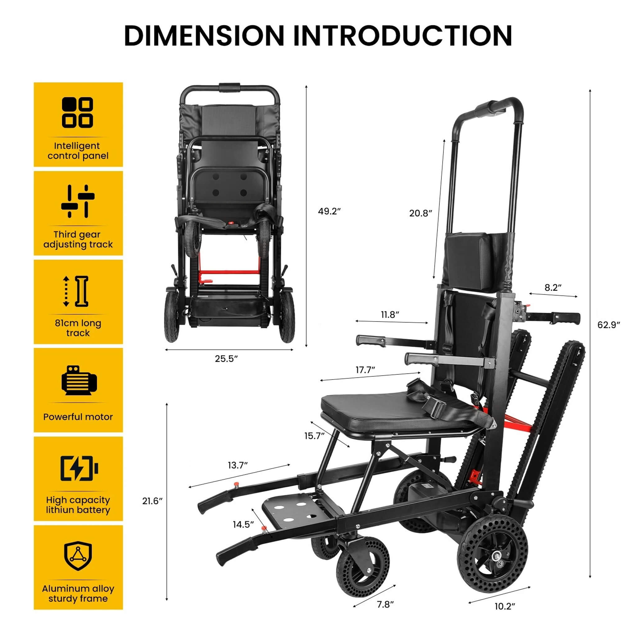 Heavy-Duty Electric Foldable Stair Climbing Wheelchair 450LBS
