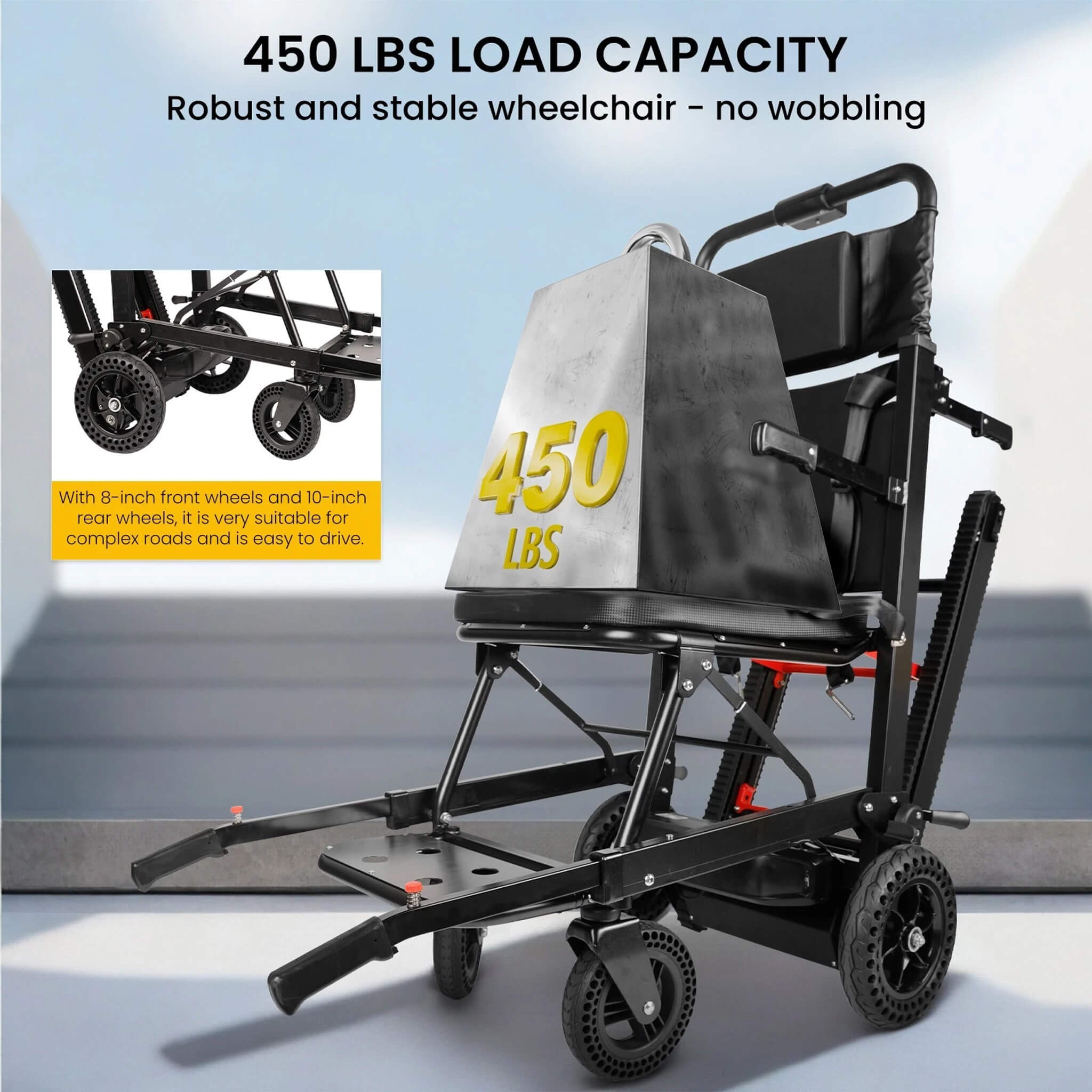 Heavy-Duty Electric Foldable Stair Climbing Wheelchair 450LBS