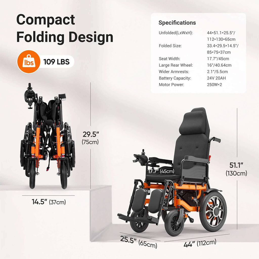 Lightweight Full Reclining Motorized Foldable Wheelchair