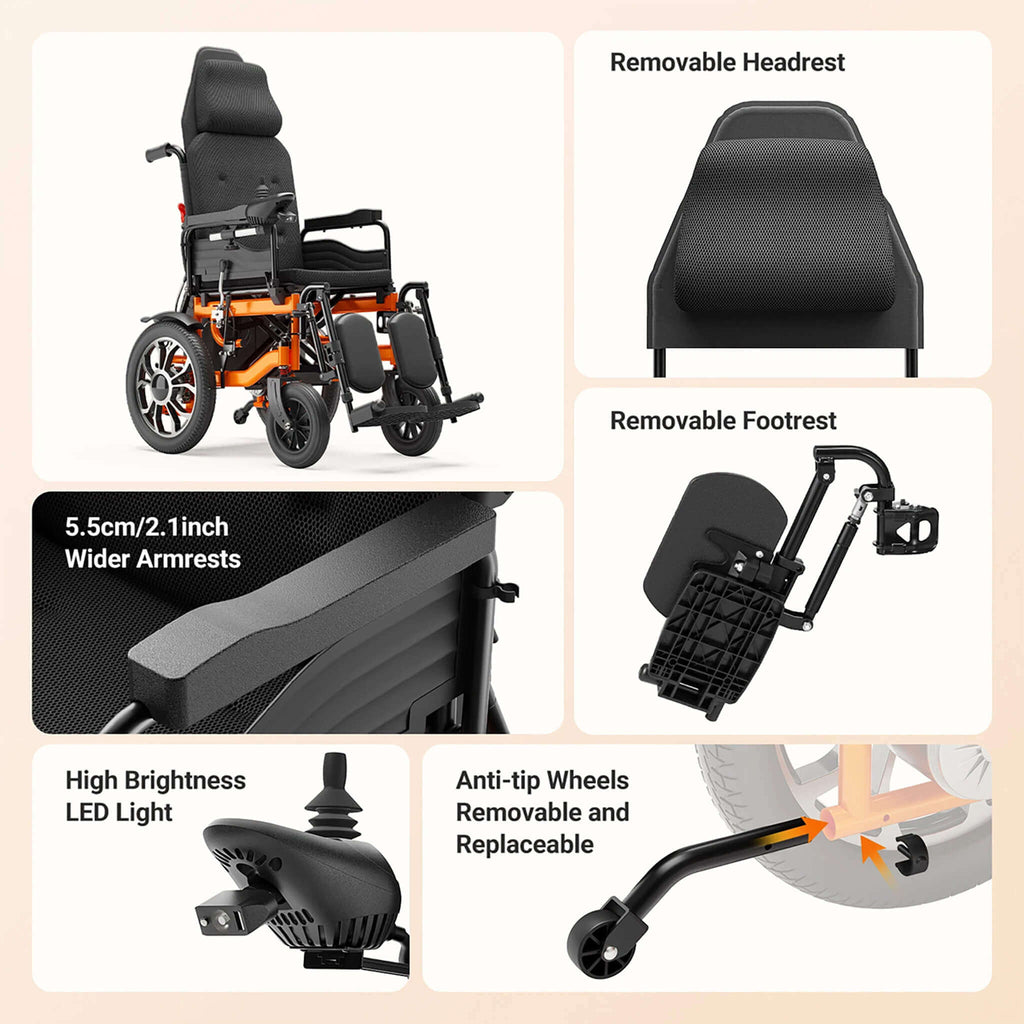 Lightweight Full Reclining Motorized Foldable Wheelchair