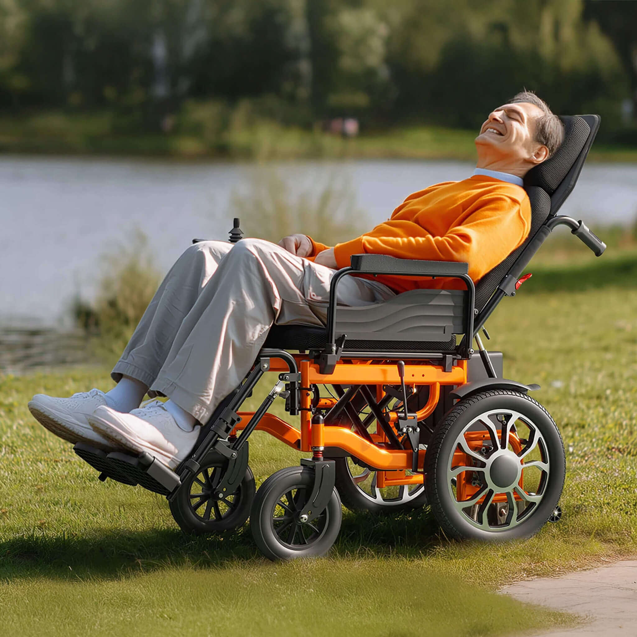 Lightweight Full Reclining Motorized Foldable Wheelchair