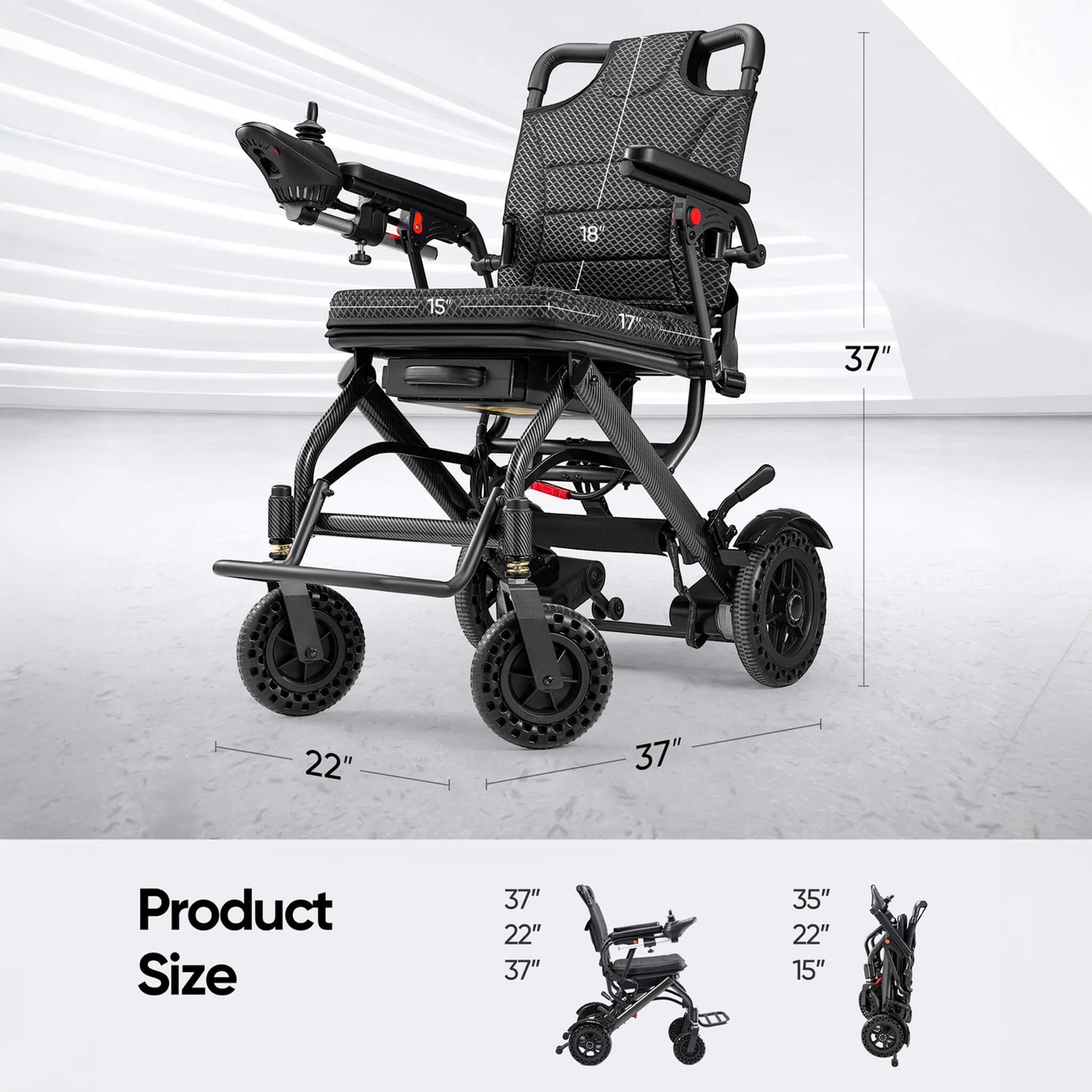 Premium Lightweight Foldable All-Terrain Electric Wheelchair, 300LBS