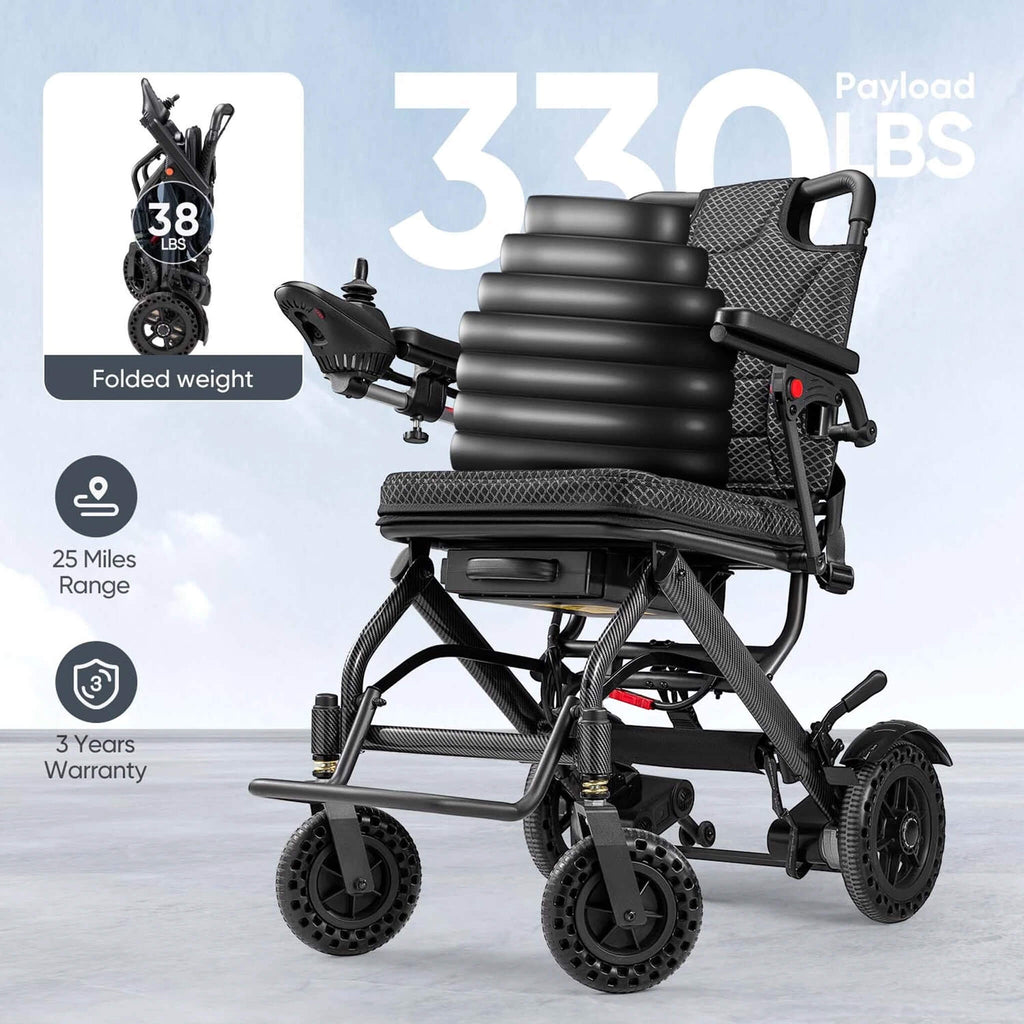Premium Lightweight Foldable All-Terrain Electric Wheelchair, 300LBS